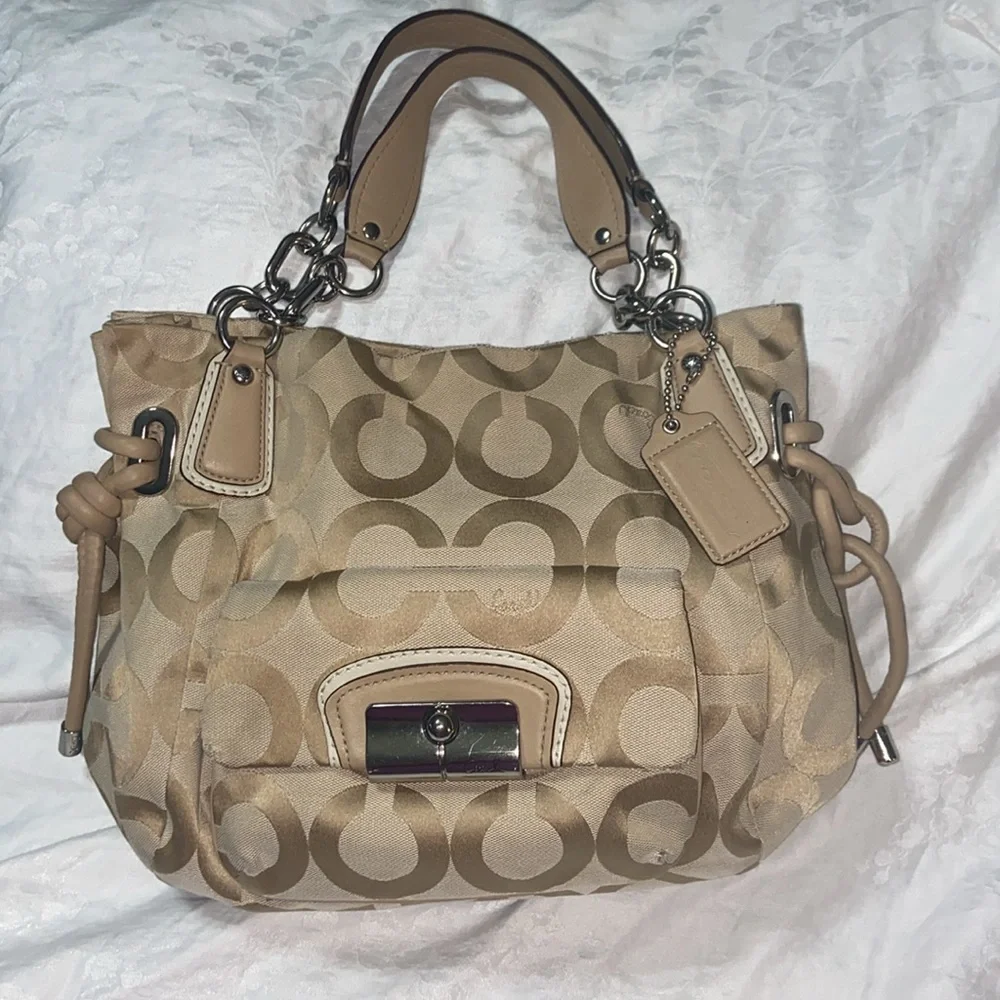 Coach Kristin 14915 OpArt Khaki Hobo Shoulder Tote